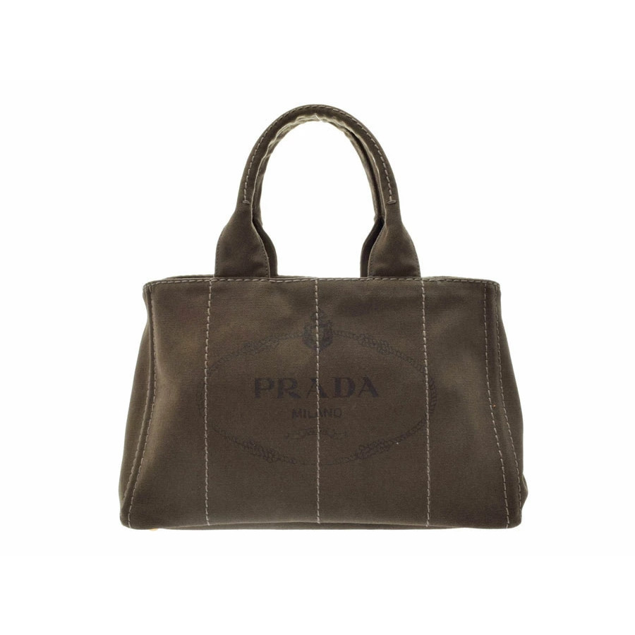 Prada Canapa Tote Bag Canvas Khaki Brown Green Card